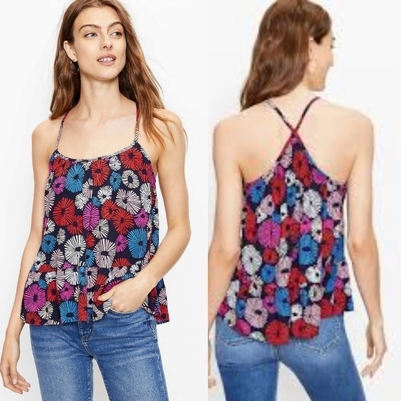 Loft Firework Shirred Scoop Neck Cami Small - Picture 1 of 5